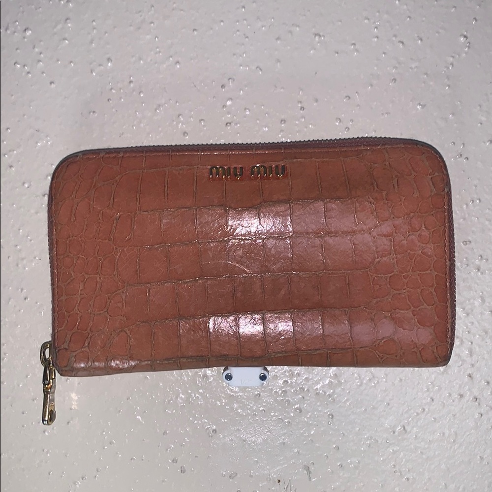 Miu Miu Brown Croc-Embossed Wallet